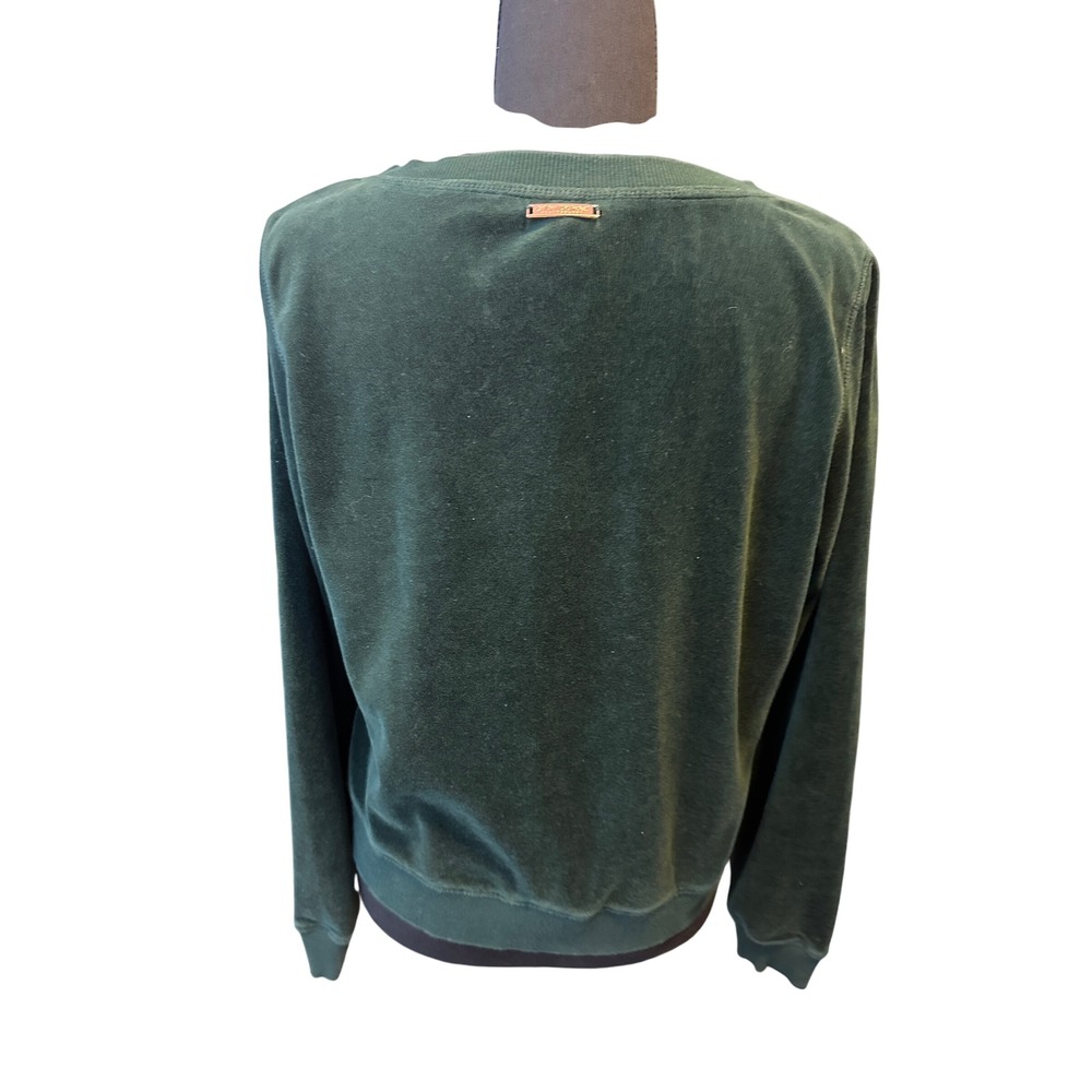 Betsey Johnson Velour Lace Up Sweatshirt Green Performance Womens M Christmas - Picture 10 of 13